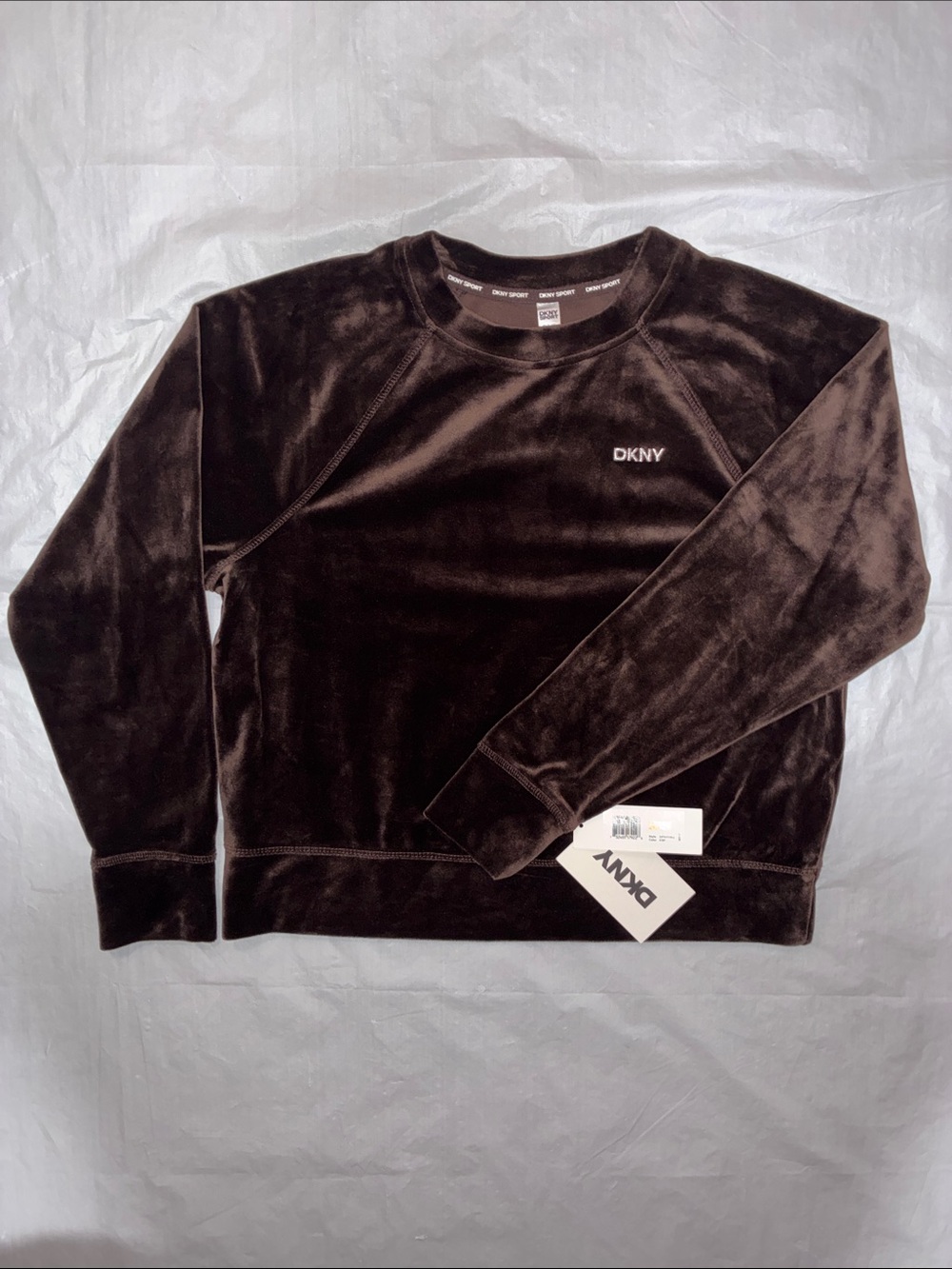 DKNY Brown Velour Crewneck Sweatshirt